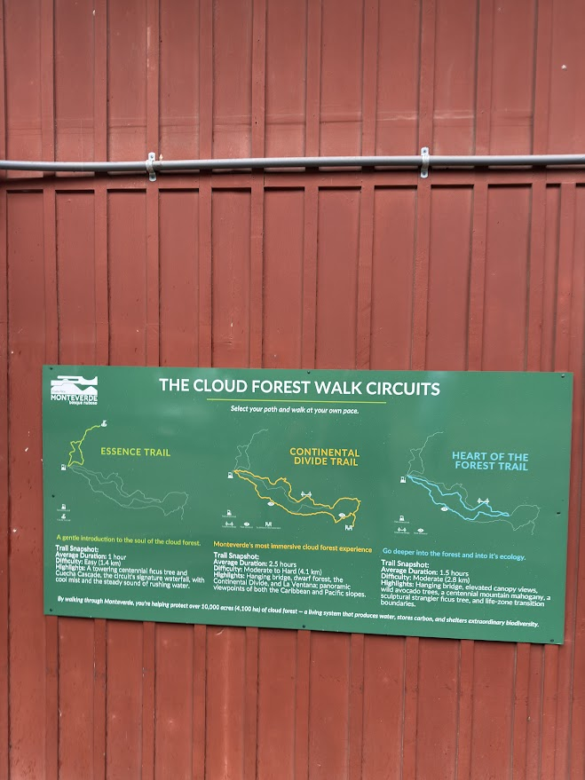 Sentiers disponibles au Monteverde Cloud Forest Biological Preserve