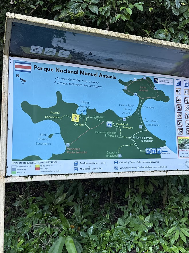 Sentiers disponibles au Parque Nacional Manuel Antonio